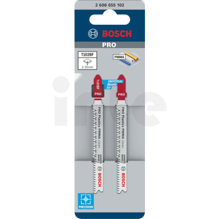 BOSCH Pilový plátek pro přímočaré pily PRO Plastics PMMA clean T102BF 92 mm, 2 ks 2608655102