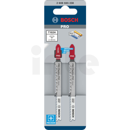 BOSCH Pilový plátek pro přímočaré pily PRO Plastics PVC clean T102H 100 mm, 2 ks 2608665238