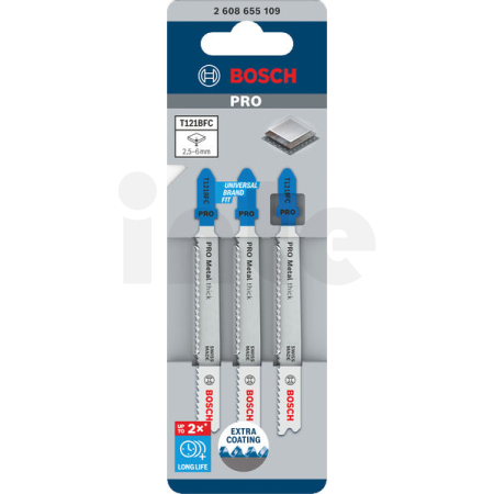BOSCH Pilový plátek PRO Metal thick T121BFC pro přímočaré pily, 92 mm, 3 ks 2608655109