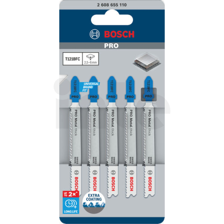 BOSCH Pilový plátek PRO Metal thick T121BFC pro přímočaré pily, 92 mm, 5 ks 2608655110