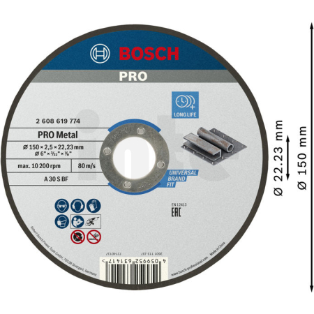 BOSCH Řezací kotouč PRO Metal, 150 × 2,5 × 22,23 mm 2608619774