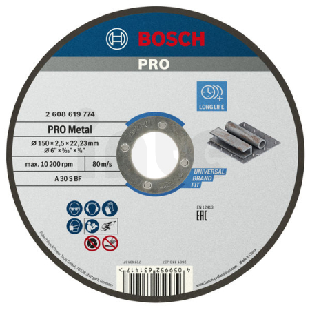 BOSCH Řezací kotouč PRO Metal, 150 × 2,5 × 22,23 mm 2608619774