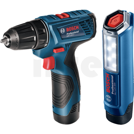BOSCH Kombinovaná sada Kombinovaná sada: GSR 120-LI + GLI 12V-300 + 2× GBA 12V 2.0Ah + GAL 1210 CV v kufříku 06019G8004