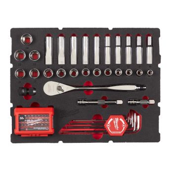MILWAUKEE Pěnová vložka PACKOUT™ ½″ s nástrčnými klíči a ráčnou 70ks 4932480716