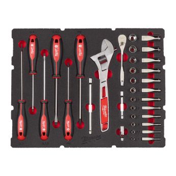 MILWAUKEE Pěnová vložka PACKOUT™ ¼″ s nástrčnými klíči a ráčnou 35ks 4932480717