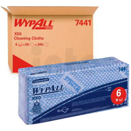 KIMBERLY-CLARK WYPALL* X50 Čisticí utěrka, skládané, modrá, 6x50 utěrek 7441