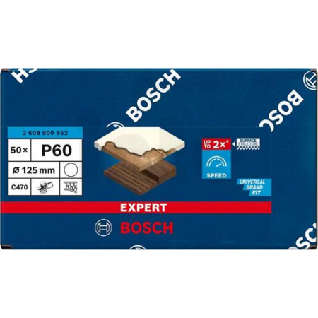 BOSCH Brusné papíry EXPERT C470 bez otvorů pro úhlové brusky a vrtačky 125 mm, P60, 50 ks 2608900952