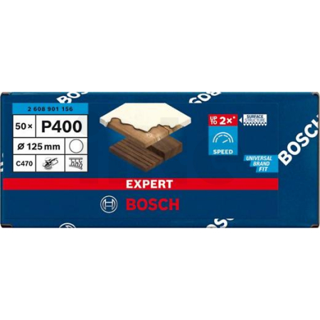 BOSCH Brusný papír EXPERT C470 bez otvorů pro úhlové brusky a vrtačky 125 mm, G 400 50 ks 2608901156