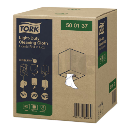 Tork Light-Duty čisticí utěrka, 1 vrstva, 1 role x 600 útržků, W1, W2, W3, 500137
