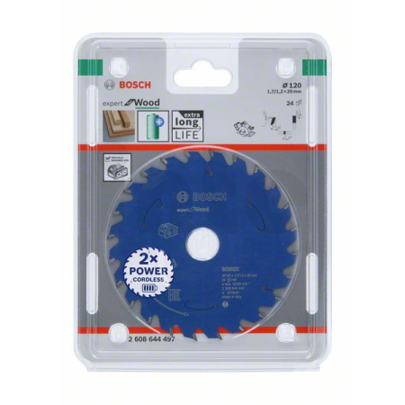 BOSCH Pilový kotouč Expert for Wood pro akumulátorové pily 120×1,7/1,2×20 T24 2608644497