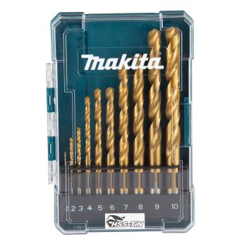 Makita - sada vrtáků s válcovou stopkou do kovu HSS-TiN 10 ks v plastové krabičce D-72849