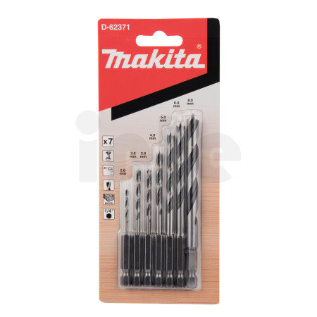 Makita - sada vrtáků šestihran 1/4" do dřeva 9 ks v plastové krabičce D-62371