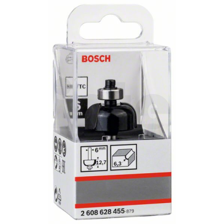 BOSCH Dlabací fréza s kuličkovým ložiskem, 6 mm, R1 6,4 mm, D 25,4 mm, L 12,6 mm, G 54 mm 2608628455