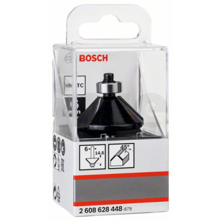 BOSCH Fazetovací fréza, 6 mm, D1 34,9 mm, B 11,1 mm, L 14,7 mm, G 56 mm, 45° 2608628448