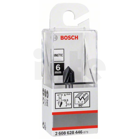 BOSCH Drážkovací fréza tvaru V, 6 mm, D1 9,5 mm, L 12,35 mm, G 45 mm, 90° 2608628446