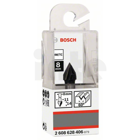 BOSCH Drážkovací fréza tvaru V, 8 mm, D1 11 mm, L 14 mm, G 45 mm, 60° 2608628406