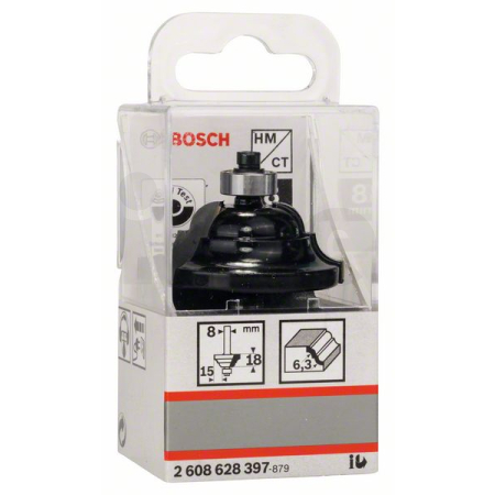 BOSCH Fréza na tvorbu hran D, 8 mm, R1 6,3 mm, B 15 mm, L 18 mm, G 60 mm 2608628397