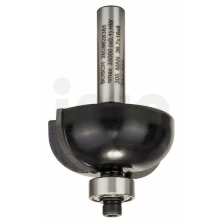 BOSCH Dlabací fréza s kuličkovým ložiskem, 8 mm, R1 12 mm, D 36,7 mm, L 16 mm, G 58 mm 2608628365