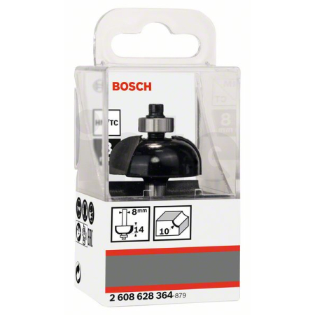 BOSCH Dlabací fréza s kuličkovým ložiskem, 8 mm, R1 10 mm, D 32,7 mm, L 14 mm, G 55 mm 2608628364