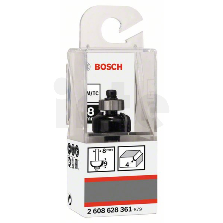 BOSCH Dlabací fréza s kuličkovým ložiskem, 8 mm, R1 4 mm, D 20,7 mm, L 9 mm, G 53 mm 2608628361