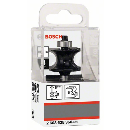 BOSCH Fréza na půlkruhový profil, 8 mm, R1 6 mm, L 19 mm, G 63 mm 2608628360