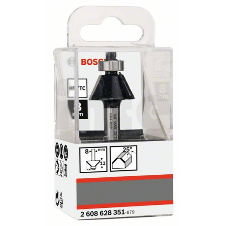 BOSCH Fazetovací zarovnávací fréza, 8 mm, D1 23,7 mm, B 5,5 mm, L 12 mm, G 54 mm, 25° 2608628351