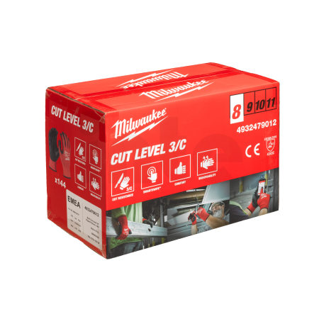 MILWAUKEE Cut Level 3 Gloves Povrstvené rukavice s třídou ochrany proti proříznutí 3/C velké balení M/8 4932479012