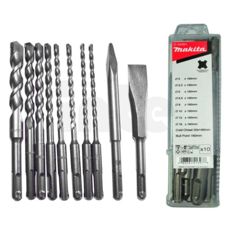 Makita - sada vrtáků a sekáčů SDS-Plus 10 ks v plastové krabičce D-46361