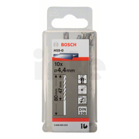 BOSCH Vrták do kovu PRO Metal HSS-G standardní délky, 4,4 × 47 × 80 mm, 10 ks 2608595333