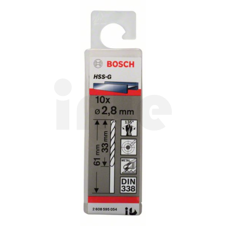 BOSCH Vrták do kovu PRO Metal HSS-G standardní délky, 2,8 × 33 × 61 mm, 10 ks 2608595054