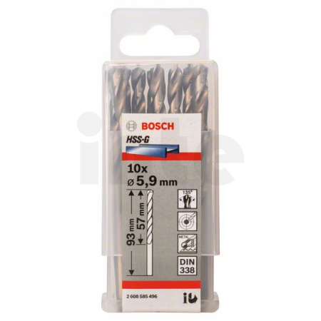 BOSCH Vrták do kovu PRO Metal HSS-G standardní délky, 5,9 × 57 × 93 mm, 10 ks 2608585496