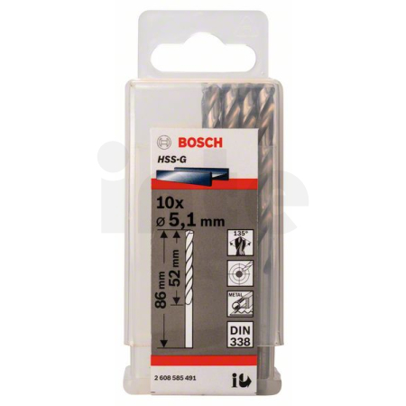 BOSCH Vrtáky do kovu HSS-G, DIN 338, 10 ks 2608585491