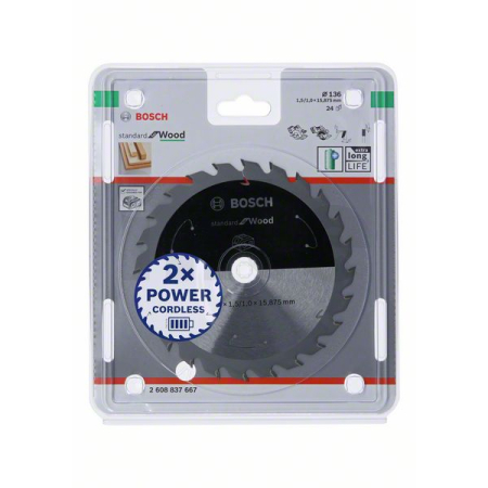 BOSCH Pilový kotouč Standard for Wood pro akumulátorové pily 136 × 1,5/1 × 15,875 T24 2608837667