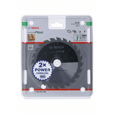 BOSCH Pilový kotouč Standard for Wood pro akumulátorové pily 136 × 1,5/1 × 20 T24 2608837668