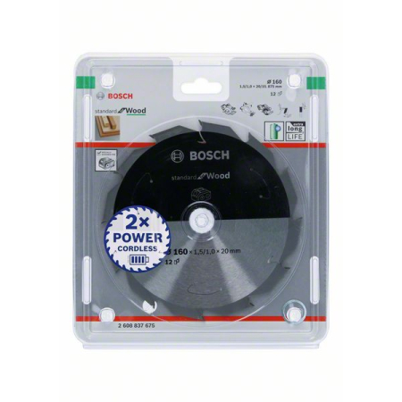 BOSCH Pilový kotouč Standard for Wood pro akumulátorové pily 160 × 1,5/1 × 20 T12 2608837675