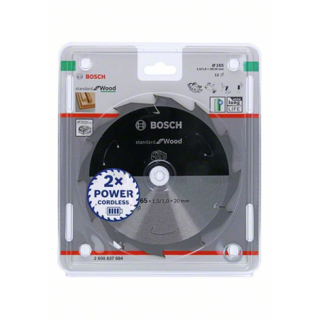 BOSCH Pilový kotouč Standard for Wood pro akumulátorové pily 165 × 1,5/1 × 20 T12 2608837684