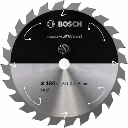 BOSCH Pilový kotouč Standard for Wood pro akumulátorové pily 184 × 1,6/1 × 16 T24 2608837700