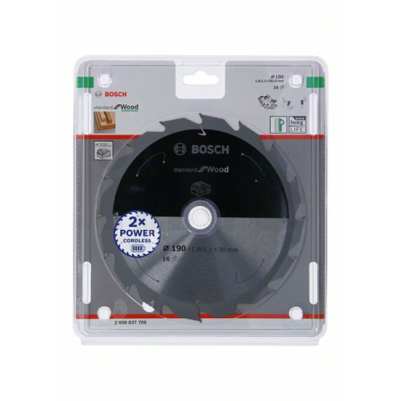 BOSCH Pilový kotouč Standard for Wood pro akumulátorové pily 190 × 1,6/1,1 × 30 T16 2608837706