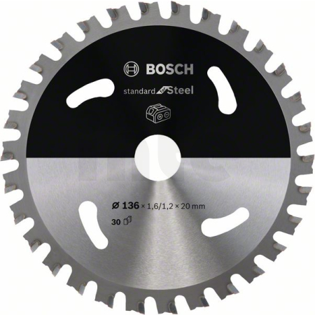 BOSCH Pilový kotouč Standard for Steel pro akumulátorové pily 136×1,6/1,2×20 T30 2608837746