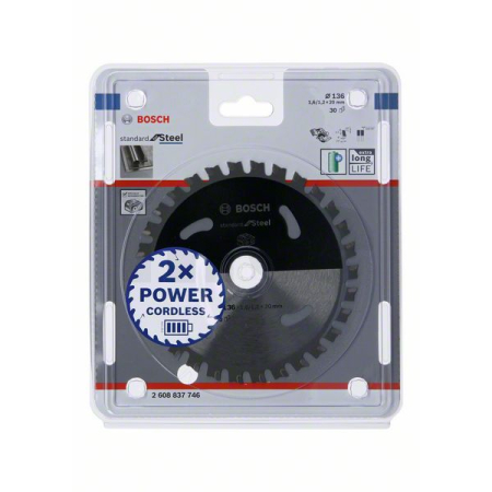BOSCH Pilový kotouč Standard for Steel pro akumulátorové pily 136×1,6/1,2×20 T30 2608837746