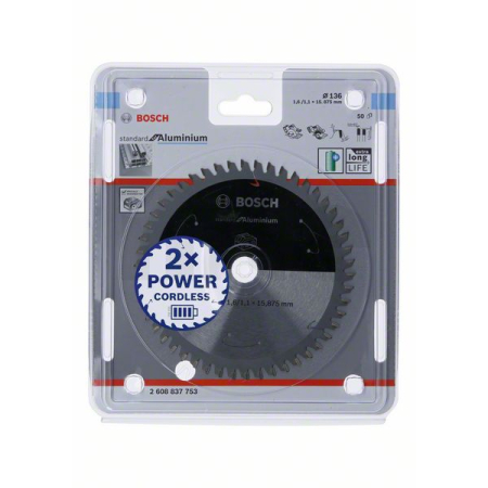 BOSCH Pilový kotouč Standard for Aluminium pro akumulátorové pily 136 × 1,6/1,1 × 15,875 T50 2608837753
