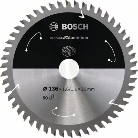 BOSCH Pilový kotouč Standard for Aluminium pro akumulátorové pily 136 × 1,6/1,1 × 20 T50 2608837754