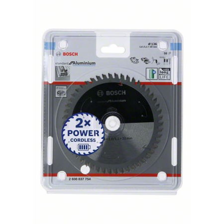 BOSCH Pilový kotouč Standard for Aluminium pro akumulátorové pily 136 × 1,6/1,1 × 20 T50 2608837754