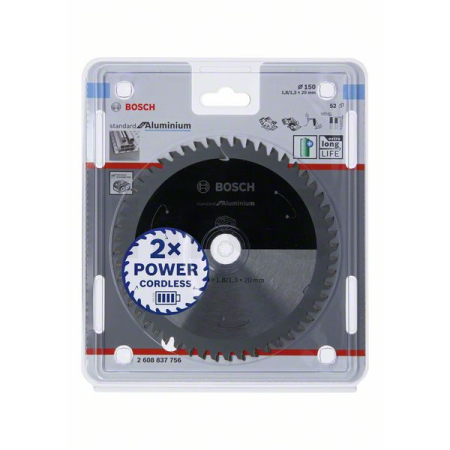 BOSCH Pilový kotouč Standard for Aluminium pro akumulátorové pily 150 × 1,8/1,3 × 20 T52 2608837756