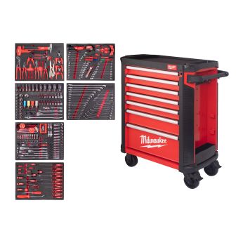 MILWAUKEE Plně vybavená automobilová sada – 337 ks v červené dílenské ocelové skříni TOOLGUARD™ 30″ / 78 cm 4932500753