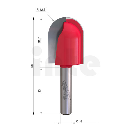 MILWAUKEE Žlábkovací fréza s rádiusem, upínání 8 mm, 25/65 mm – 1 ks 4932500973