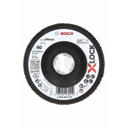 BOSCH Lamelové brusné kotouče Best for Metal systému X-LOCK, šikmá verze, fíbrový list, Ø 115 mm, G 40, X571, 1 kus 2608619197