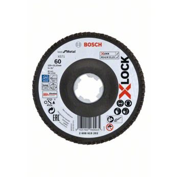 BOSCH Lamelové brusné kotouče Best for Metal systému X-LOCK, šikmá verze, fíbrová deska, Ø 125 mm, G 60, X571, 1 kus 2608619202