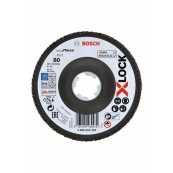 BOSCH Lamelové brusné kotouče Best for Metal systému X-LOCK, šikmá verze, fíbrová deska, Ø 125 mm, G 80, X571, 1 kus 2608619203