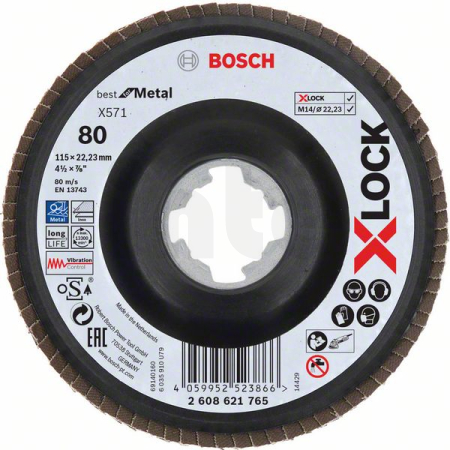 BOSCH Lamelové brusné kotouče Best for Metal systému X-LOCK, šikmá verze, plastový list, Ø 115 mm, G 80, X571, 1 kus 2608621765